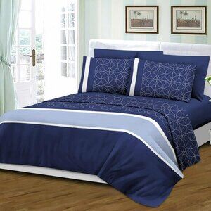 Royal Bamboo King Duvet Cover Set 6 pc Set Blue Stripes
